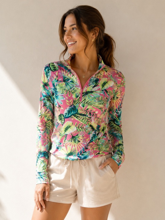 Tommy Bahama Tops - 🎉LAST PIECE🎉TOMMY BAHAMA Upf 50 Printed Golf Quarter Zip Long Sleeve Popover